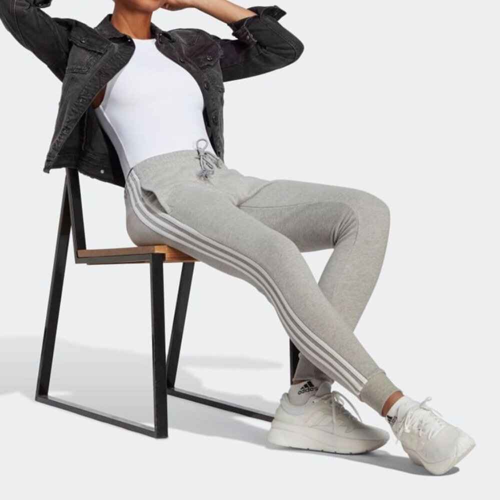 ADIDAS WOMEN ESSENTIALS 3-STRIPES FRENCH TERRY CUFFED PANTS NWT SIZE L
